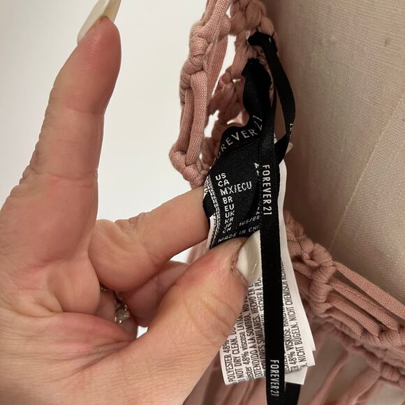 Forever 21 Pink Festival Macrame Fringe Halter Top Size M - Picture 7 of 10